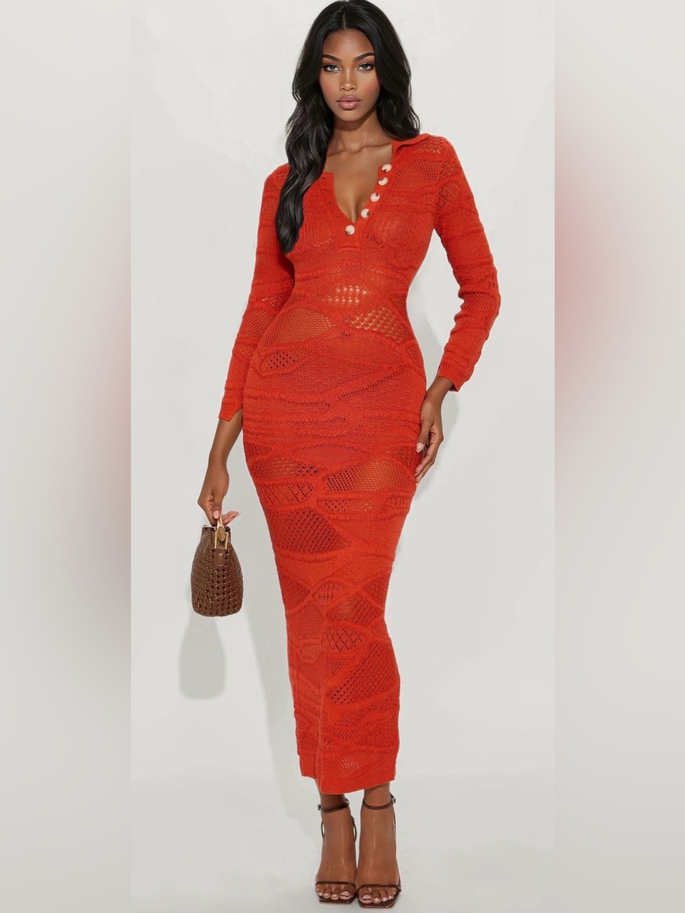 Fashion Nova Rust Crochet Maxi Dress-Medium NWT🔥